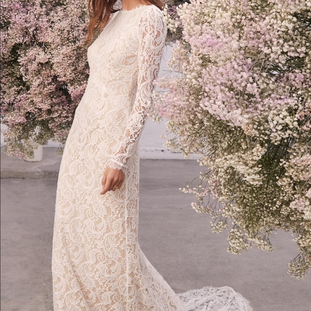 Lulu’s All I Know White Lace Long Sleeve Maxi Dress XL